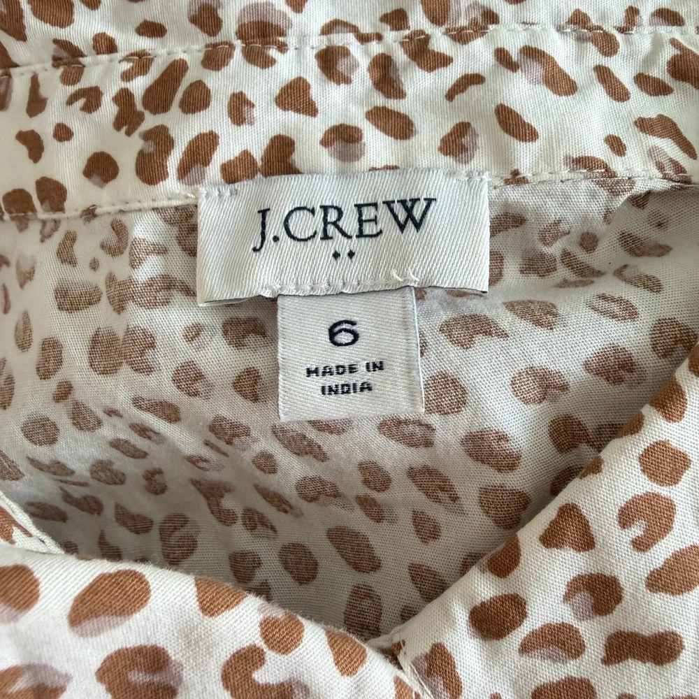 J. Crew Brown leopard animal Short Sleeve Collared Mini Dress 6 41858